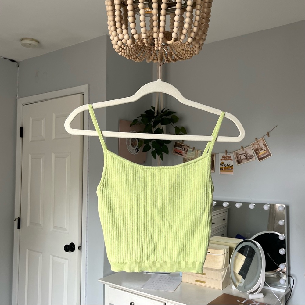 La Hearts Light Green Ribbed Tank Top